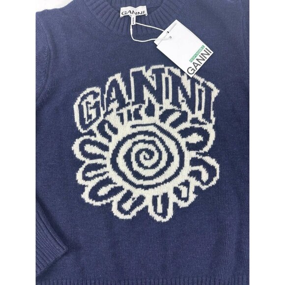 NWT Ganni Logo wool-blend sweater Women's size Large - Picture 6 of 12